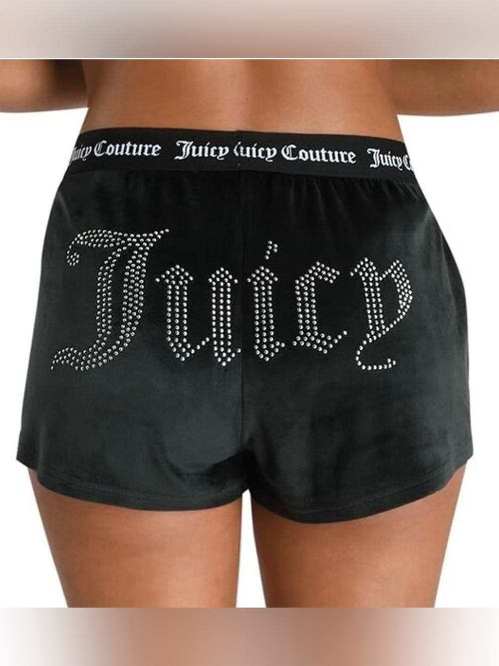 Juicy Couture OG Big Bling Velour Lounge Shorts Black Y2K Embellished Luxury-XL